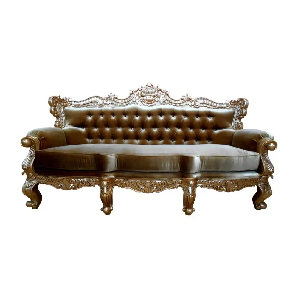 Sofá tallado de lujo para sala de estar, mueble italiano clásico tallado