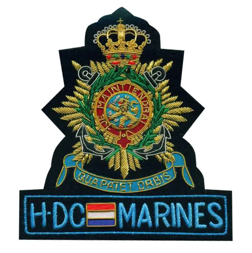 Insegne di stoffa ricamate personalizzate HDC hand marines blazer badge per il servizio oem dell'uniforme scolastica disponibile