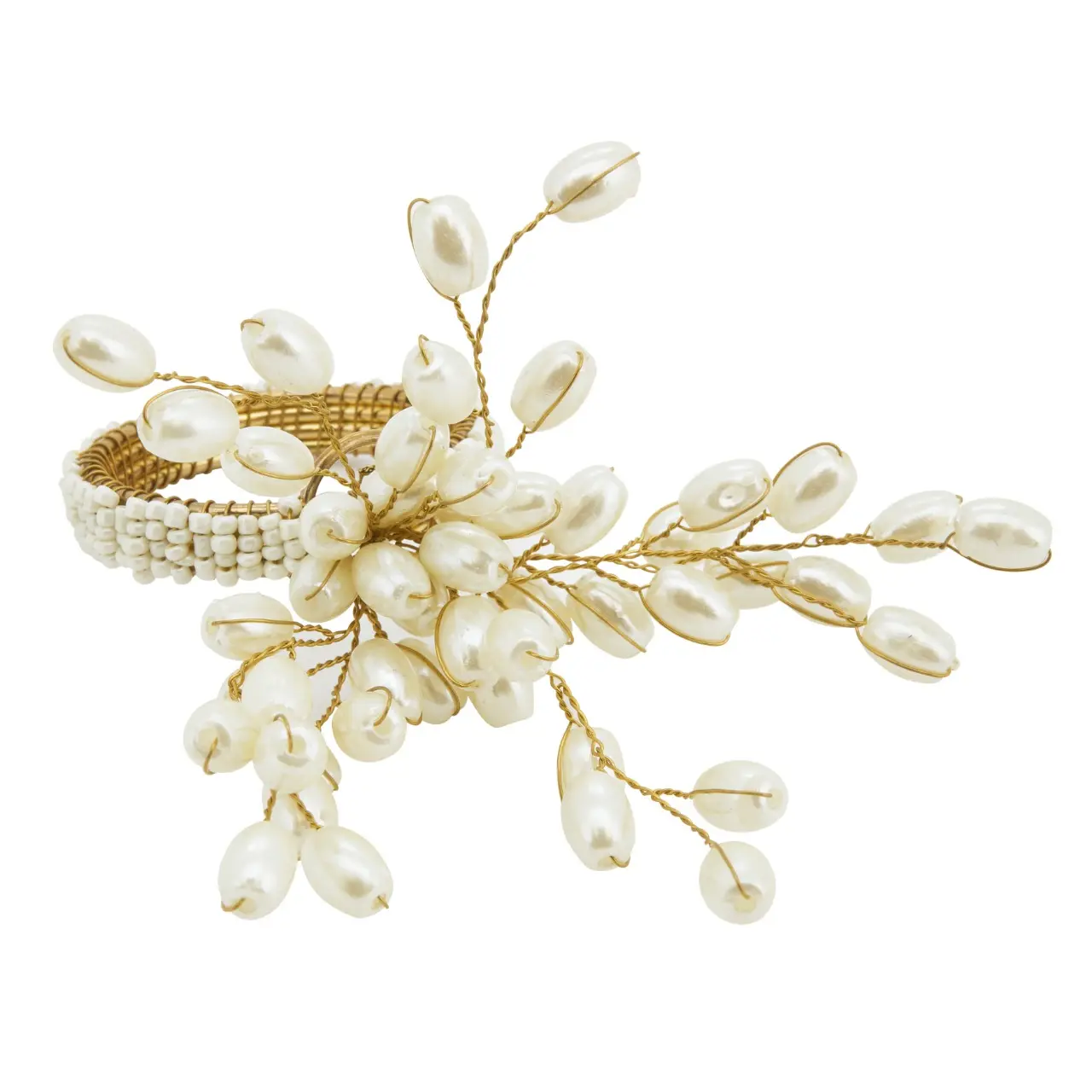 Boccole di perle bianche e perle acriliche portatovaglioli in oro economico per matrimoni