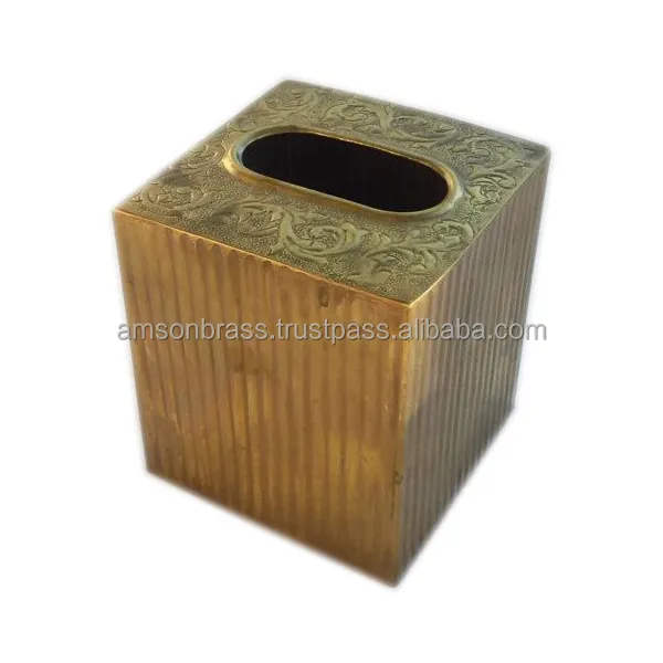 Metalen Messing Reliëf Luxe Tissue Box Cover/Tissue Houder Premium Kwaliteit Tissue Box Fabrikant