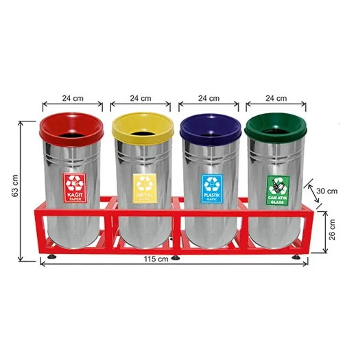 Zero Recycling Bin 4 Fächer mit Farb codierung Design Edelstahl Geeignet für verschiedene Arten von Abfällen Papier Kunststoff
