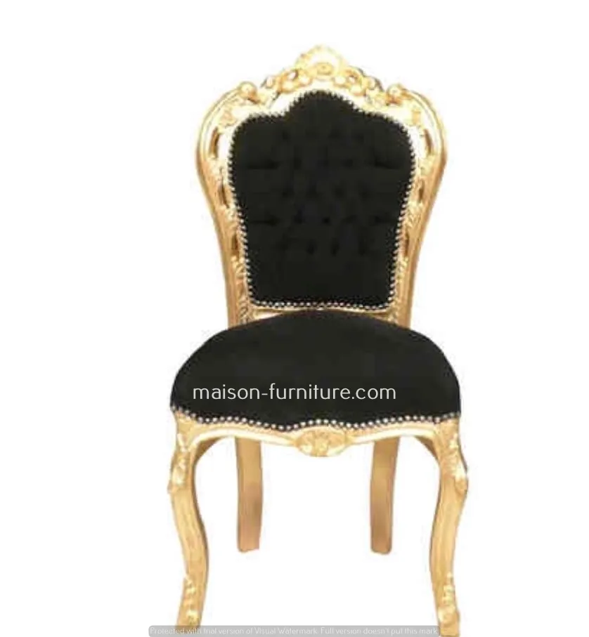 Silla de comedor barroca negra, sillón francés