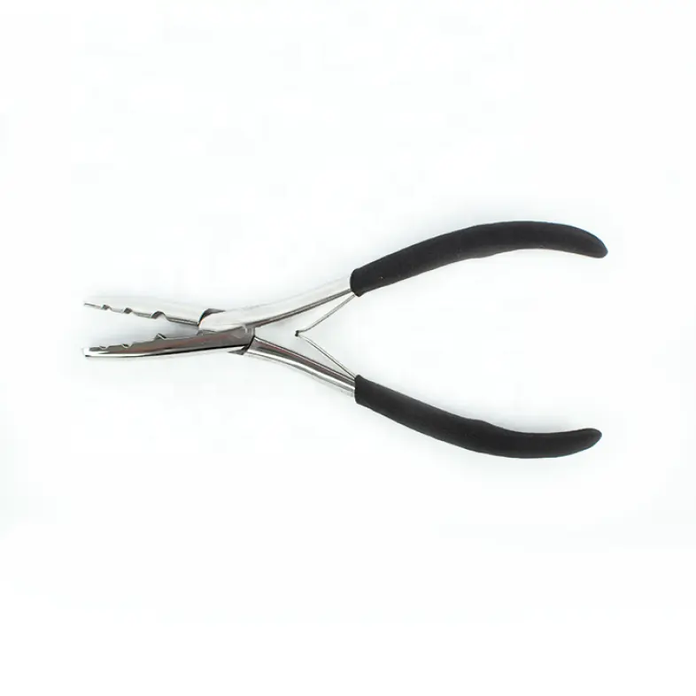 Alicates de extensión de pelo de aguja chapados en plata, acero inoxidable, alta calidad, eliminación de cuentas de agarre de goma con bolsa de cuero PU