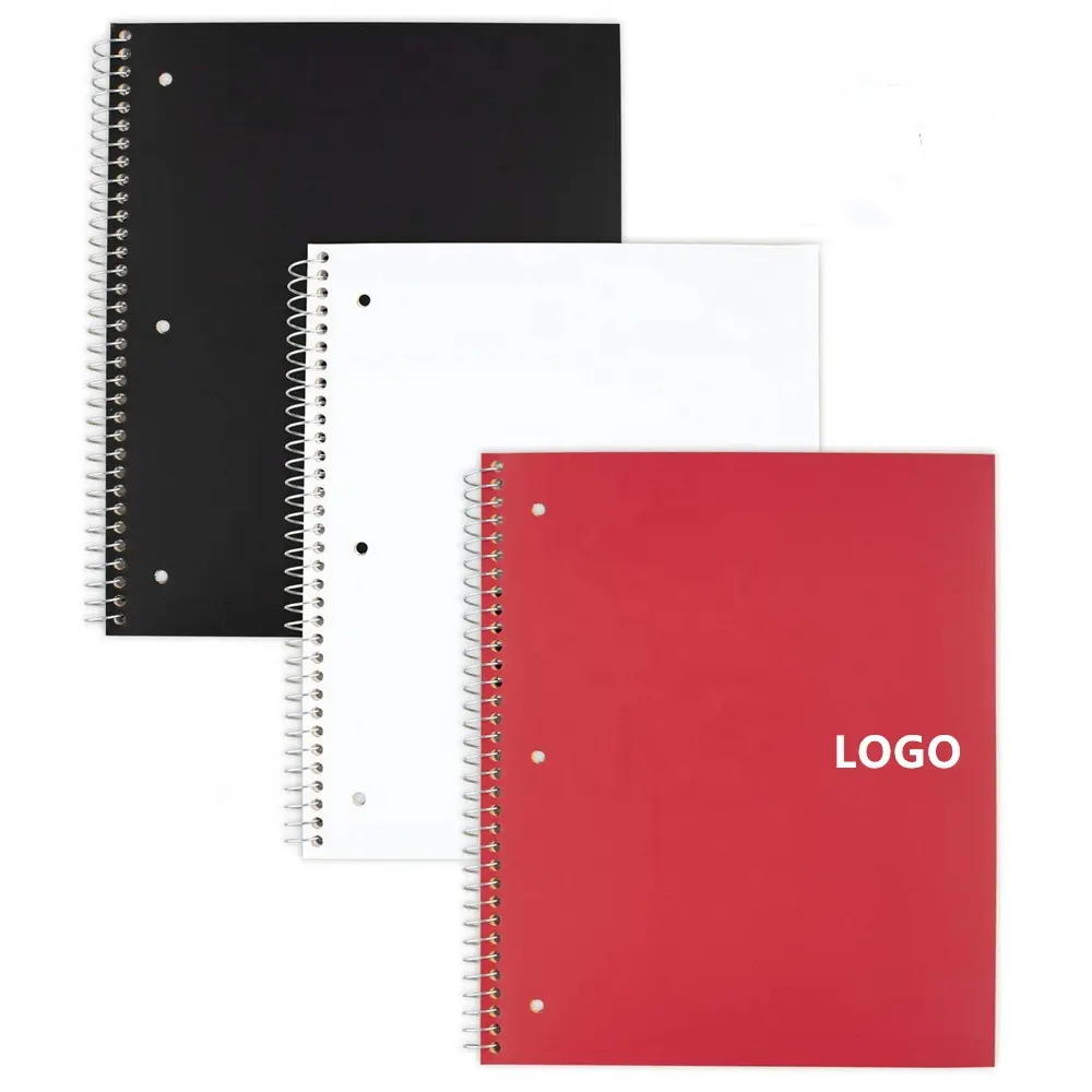 Custom Spiral Notebooks 3 Subject College Ruled Paper 150 Sheets 11 x 8.5 inches Black White Red