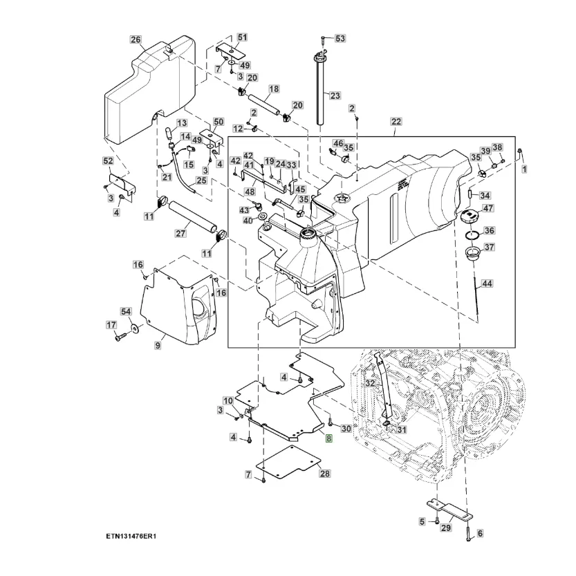 Part for JD JohnDeere Tractor, support, fuel tank support r4 5m na Part Number SJ23561