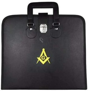 15&quot; X 17&quot; Masonic Regalia Master <strong>Mason</strong> MM/WM Apron Case with Yellow Golden Embroidered square and Comps