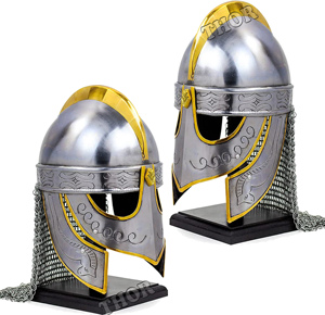 ימי הביניים קסדת ספרדית מסרק Morion שריון קסדת 18 מד פלדת כסף מלוטש W/עץ Stand