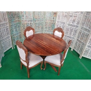 木制餐桌套装软垫雕刻圆形餐桌椅套装仿古豪华餐厅家具 - Product Image 6