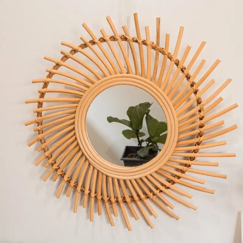 60cm Spiral güneş çiçek çiçek yuvarlak Rattan ayna