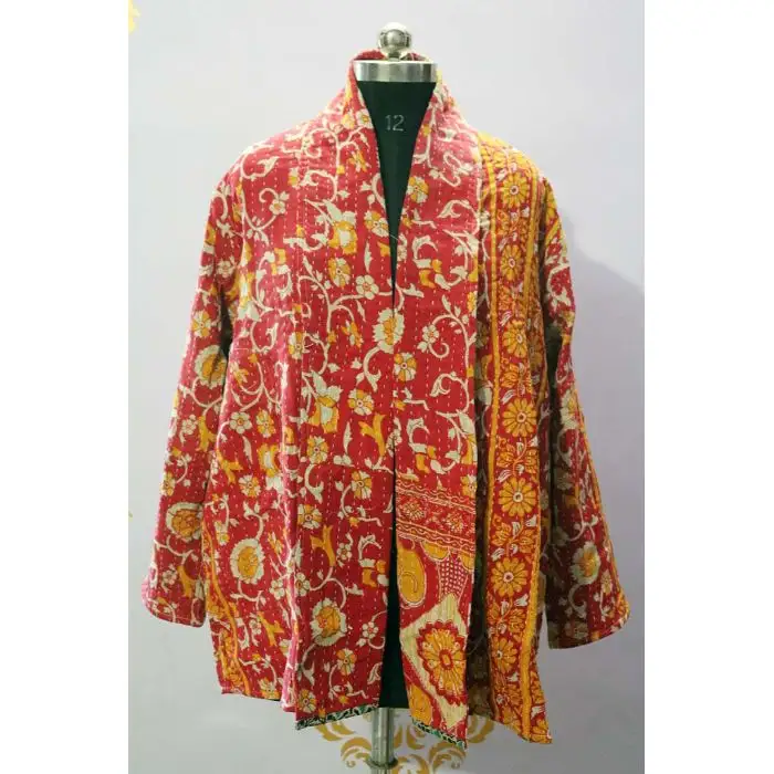 Chaqueta Kantha Vintage de estilo indio para mujer, Chaqueta corta de algodón, Kantha, hecha a mano, acolchada, Reversible, ropa de invierno
