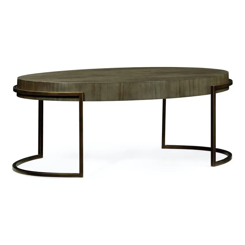 Mesa de centro ovalada de hierro marrón claro, decoración de interiores del hogar, mesa de centro redonda de madera maciza, muebles para sala de estar y jardín