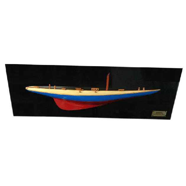 Artesanato de madeira arco-íris meia-hull l90 cm barco modelo decoração náutica para decoração de casa