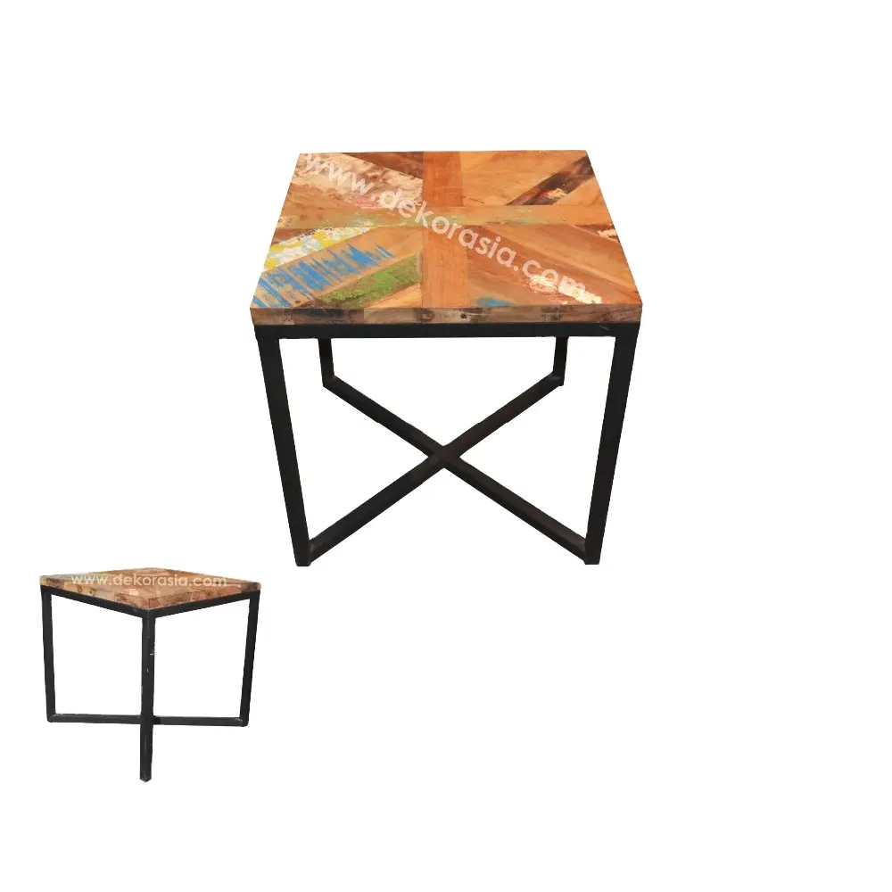 Mesa de centro con una pierna de hierro, muebles de madera para sala de estar