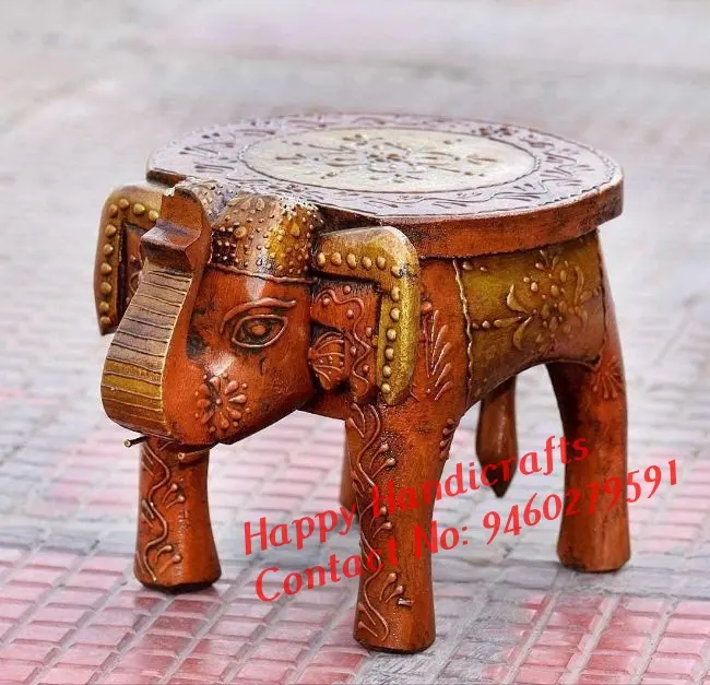 Heces de elefante de madera pintadas a mano de alta calidad, artesanías indias