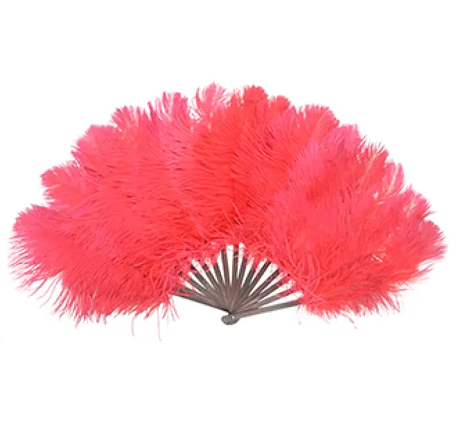 Abanico de mano de plumas de alta calidad teñido para baile abanico de plumas de avestruz rojo