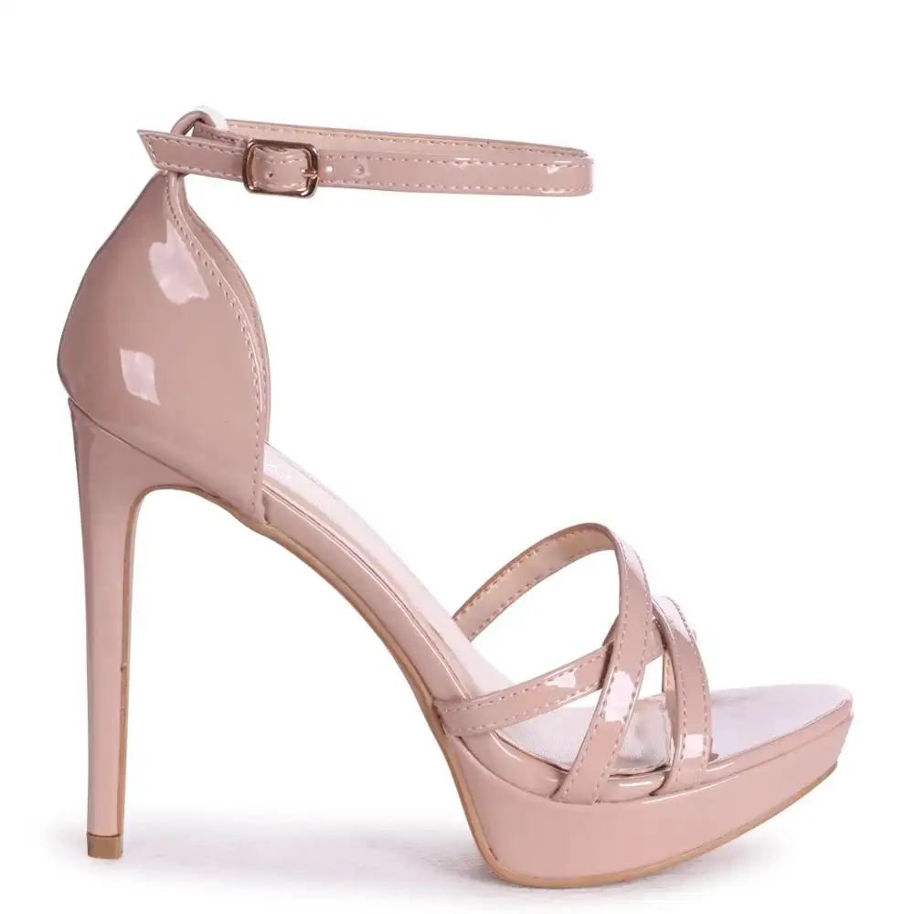 Ladies beautiful heels fashion shoe multiple strap high stiletto heels patent platform sandals shoes