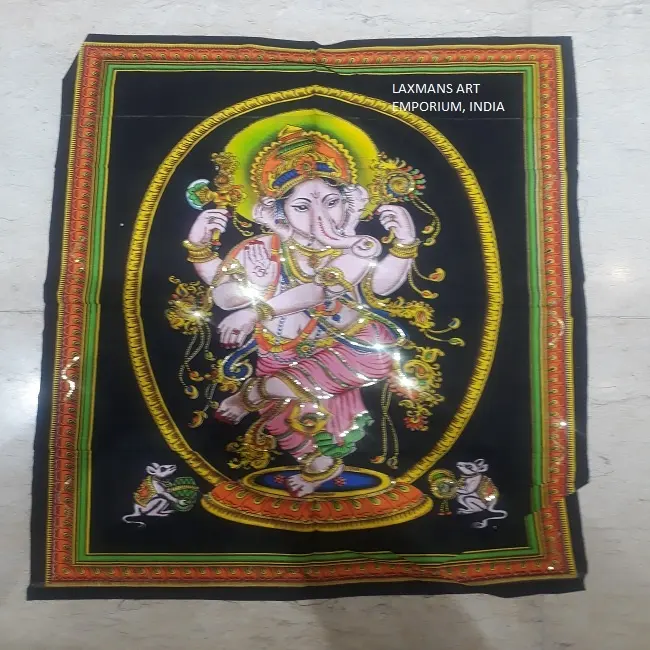 Novo 2024 Popular Art Decor Dança Ganesha Impresso Algodão Lantejoula Parede Hangings/Poster Atacado Da Índia