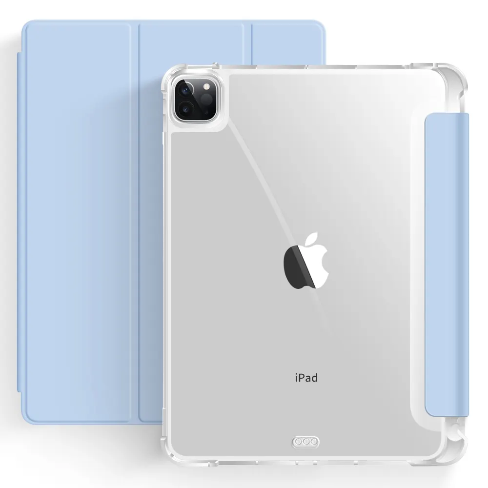 Desain Pabrik Sarung Pintar untuk iPad 12.9 Penutup Pintar Kulit PU Transparan dengan Tempat Pensil Casing Antijatuh untuk 12.9 2020