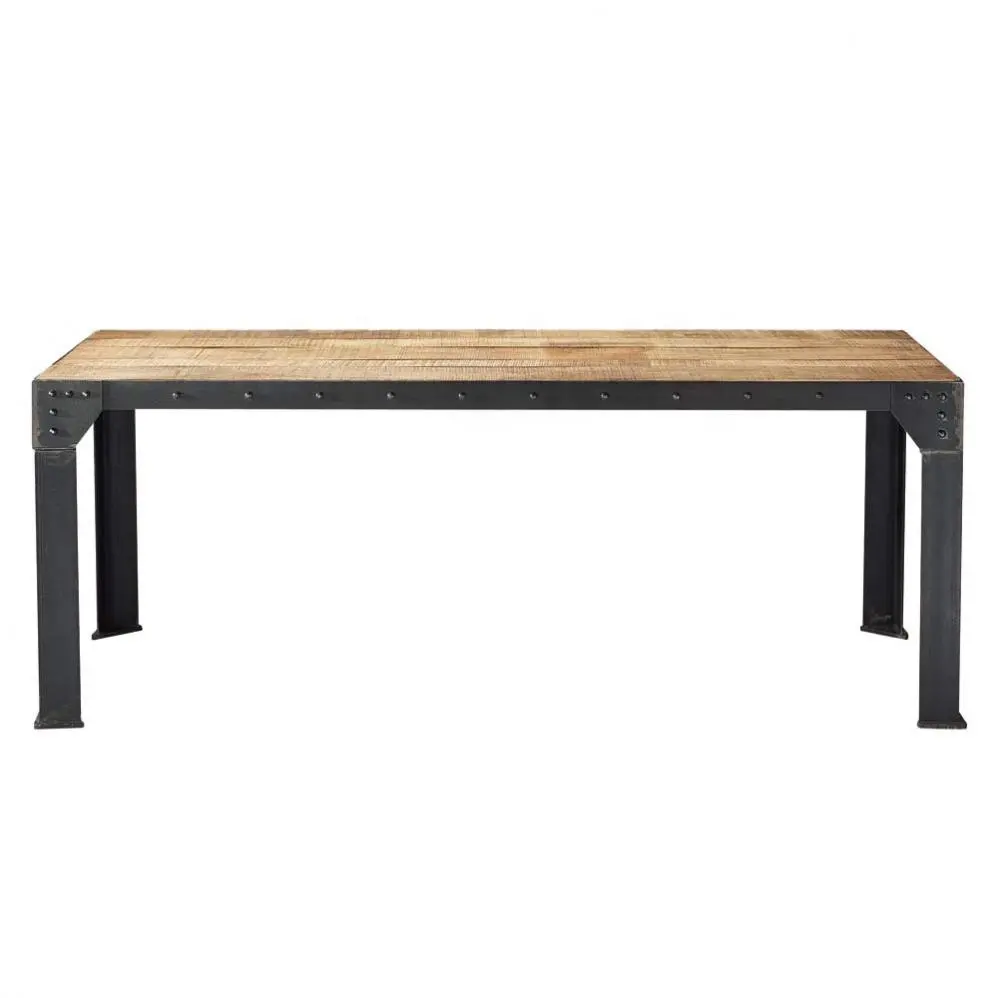 आधुनिक औद्योगिक डाइनिंग रूम फर्नीचर ठोस लकड़ी डाइनिंग टेबल रिवेटेड आयरन डाइनिंग टेबल हस्तनिर्मित