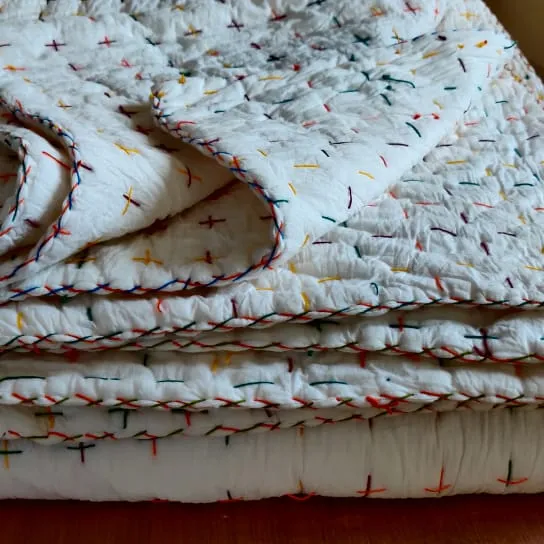 vintage cotton hand block printed cotton plain white padded quilt