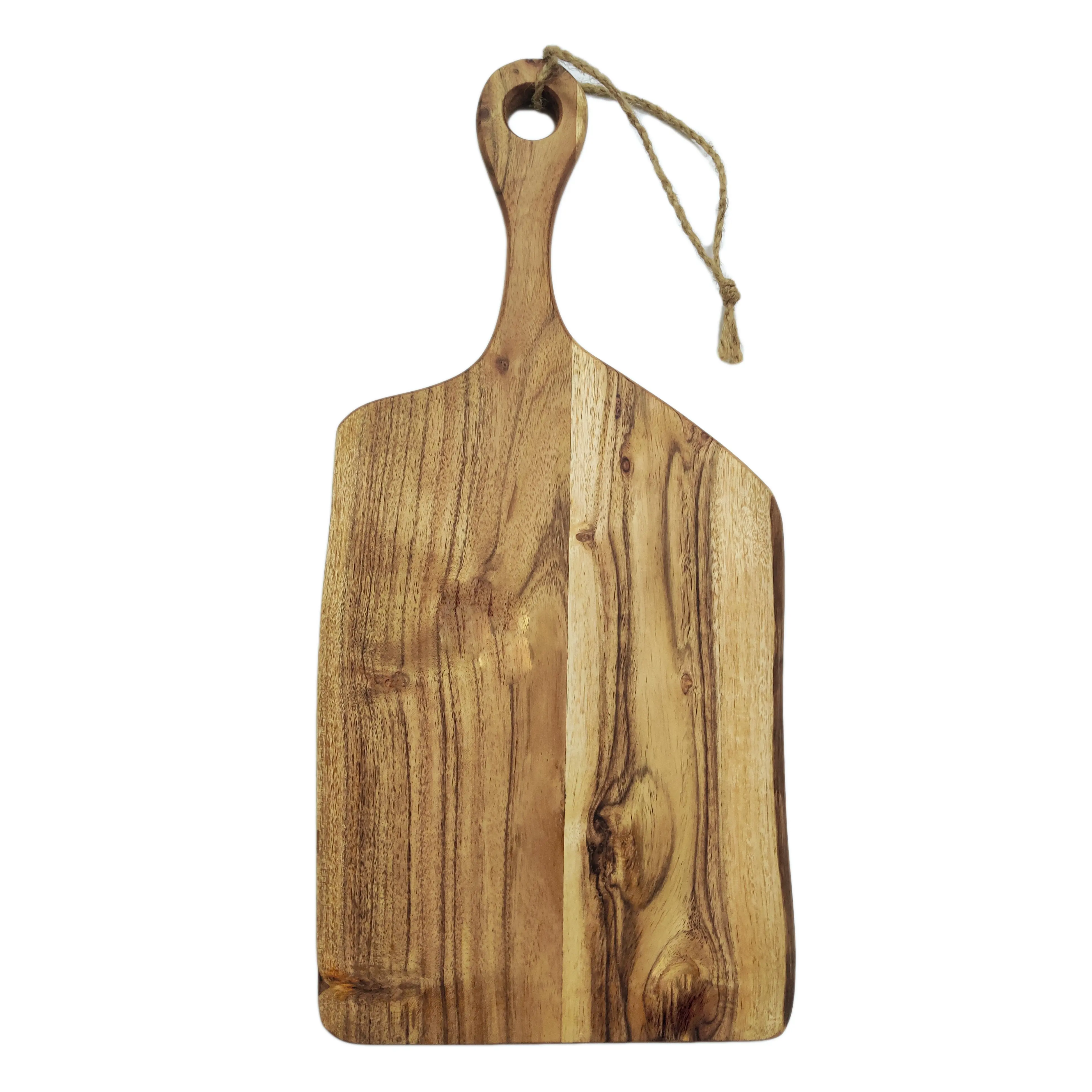 Planche à découper en bois d'acacia avec manche, outil de cuisine en bois épais 40x20x1.5 cm, palette à découper