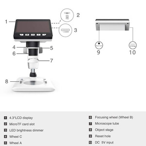 H307B 4,3 pulgadas 1000X 1080P Microscopio de escritorio digital electrónico portátil con luz LED Compatible con tarjeta Micro SD - Product Image 5