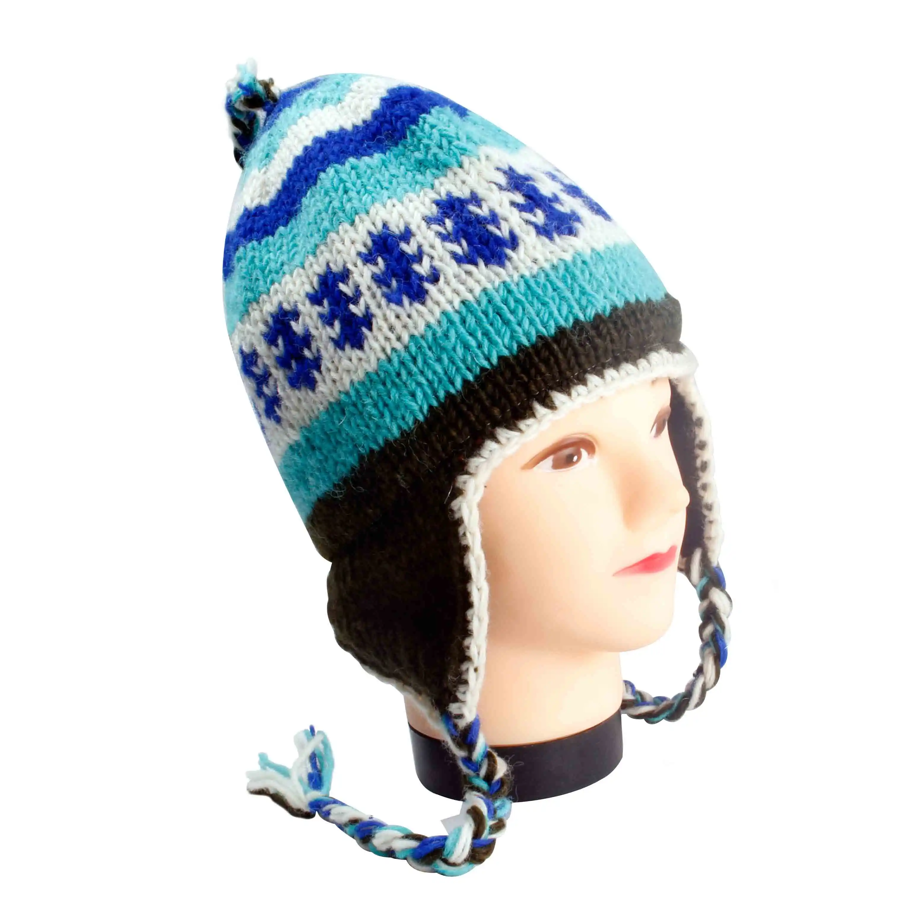 Bonnet et chapeau en laine tricotée avec boucles auriculaires, pour femme, vêtement chaud, à la mode, collection hiver