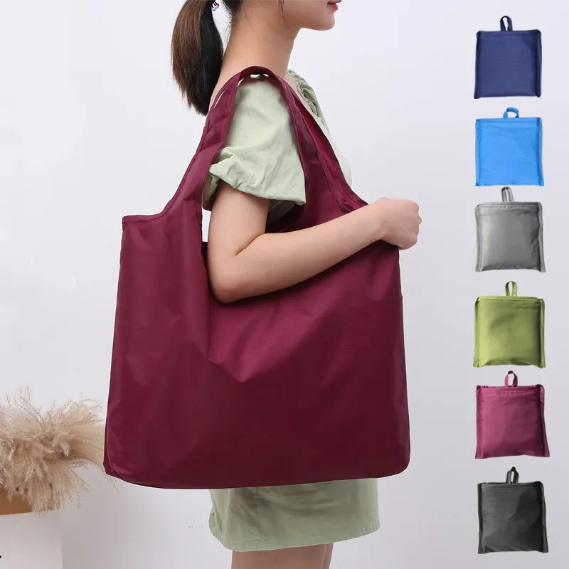 Reusable Eco Shopping Bag Tote Waterproof Oxford Shopper Portable Large Capacity Shoulder Handbag Folding Grocery Bag with Pouch