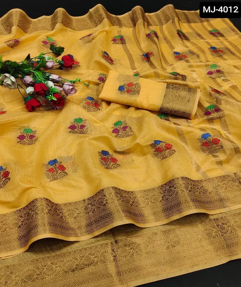 Indische ethnische Kleidung Hochzeits funktion Baumwolle Seide Saree mit Zari Grenze Banarasi Seide Saree mit Wettbewerb passende Bluse Shari