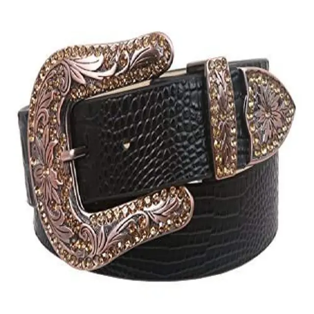 Occidental-Cinturón de cuero auténtico estilo vaquero, correa de piel de grano completo, 38mm de ancho, con relieve floral