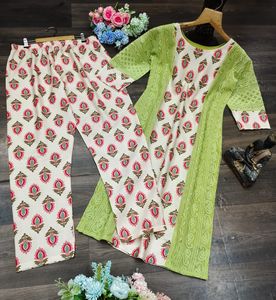 Chikankari Kurtis & tam astar ile pamuk baskılı plazo kadınlar için en iyi kalite Kurtis seti düşük fiyat - Product Image 3