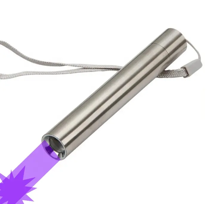 Mini linterna UV de acero inoxidable con tinta Invisible, Detector de luz negra, luz ultravioleta, batería AA, 365NM