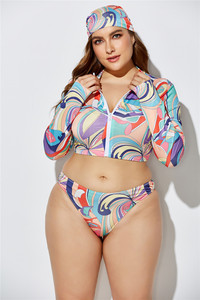 Fabrika çıkış OEM/ODM 3 adet artı boyutu mayo, baskı kadınlar seksi Bikini artı boyutu mayo şapka ile - Product Image 4