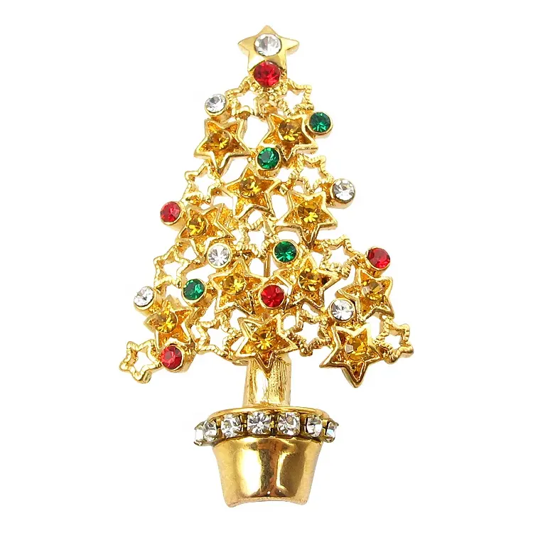 Personalizzata In Metallo Albero Di Natale ornamento di Strass A Forma di Spille Pin con il Prezzo di Fabbrica