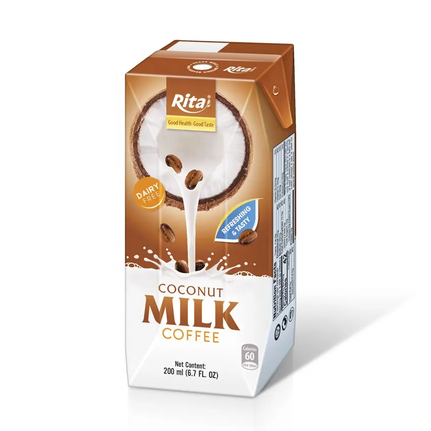 Fabricantes de alta calidad bebida saludable UHT 200 ml caja café sabor Leche de Coco lleno de sabor leche rico delicioso