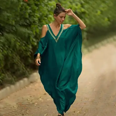 Vestido de playa de talla grande para mujer, caftán sin mangas informal, verde menta, marroquí