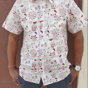 Jaipuri Hand Block Print Mens <strong>Shirt</strong> White Color