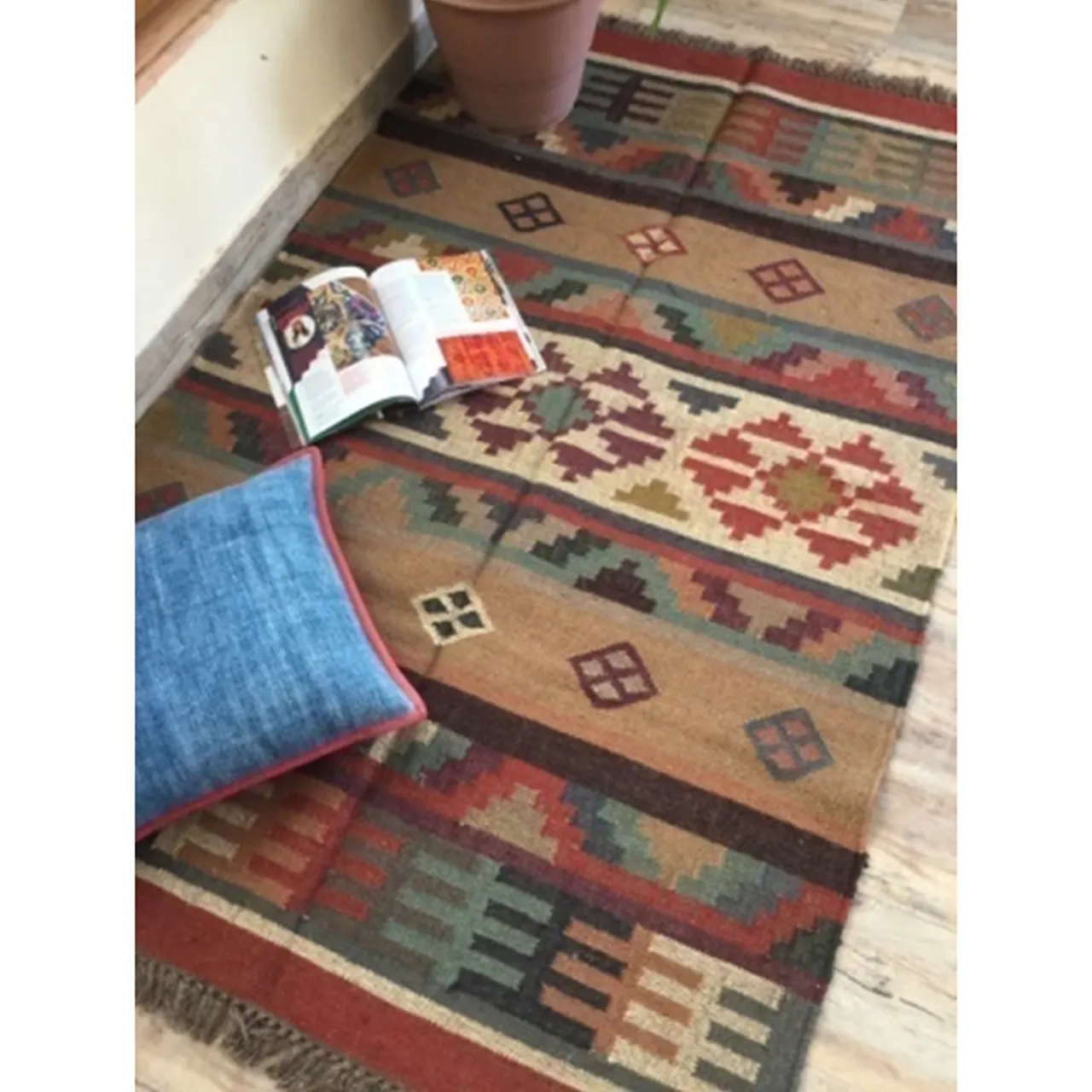 Tapis élégants en Jute et chanvre, accessoire rectangulaire, tissé à la main, motif Kilim, rouge et Orange, de Style moderne