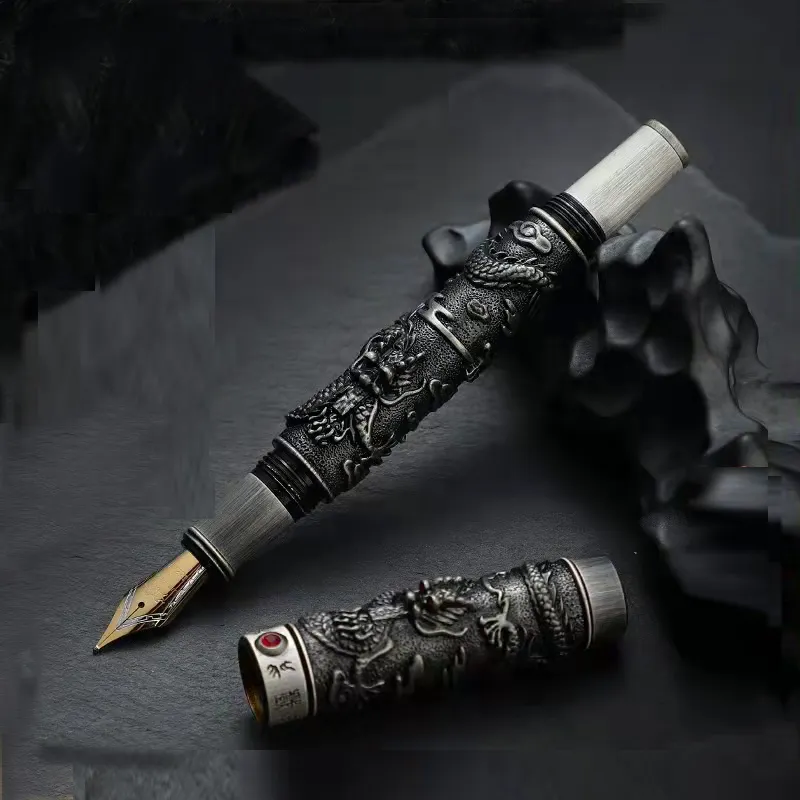 Jinhao 80 0.5mm שחור כסף הדרקון חריטה craftmanship פרל כבד עט נובע בולט כתיבת משרד עסקי עט