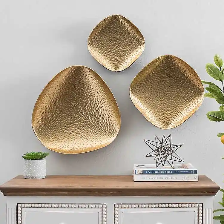 Custom Design martellato oro metallo disco muro placche Set di 3 produttore fabbrica indiana