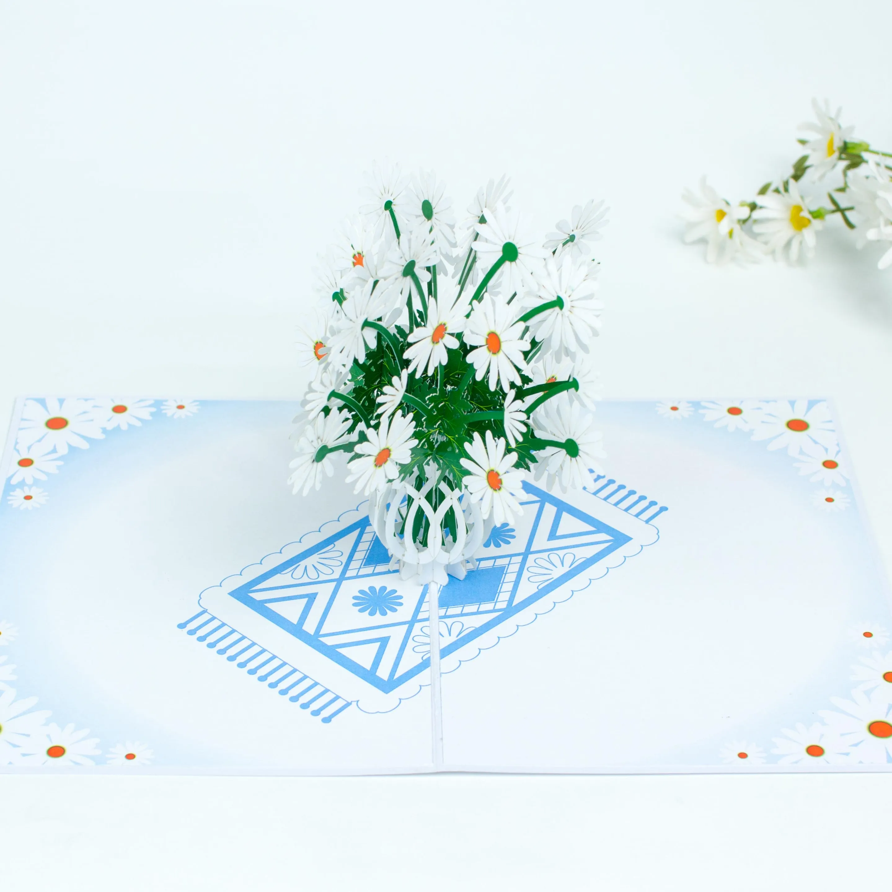 Floral 3D Nueva colección 2021 Tarjeta de felicitación de margaritas Tarjeta emergente hecha a mano artesanía