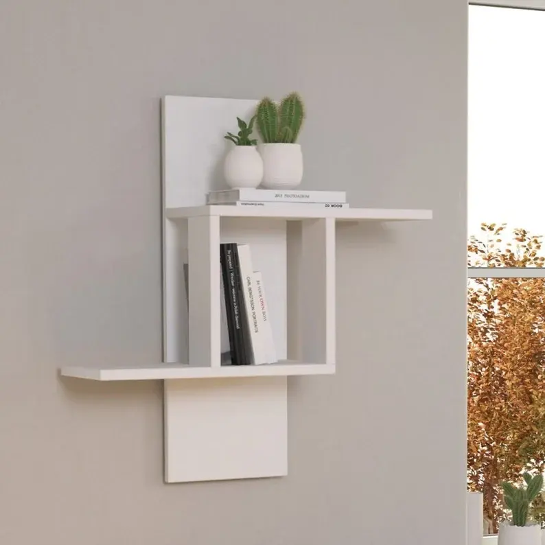 Estante de pared de melamina, estantes flotantes decorativos, molino blanco