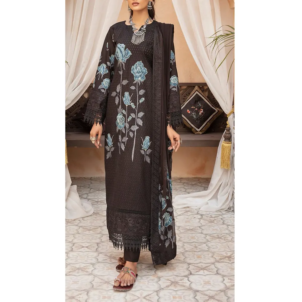 Vestido de algodão bordado de shalwar kameez, vestido de gramado suíço para senhoras, verão de luxo, vestido para mulheres