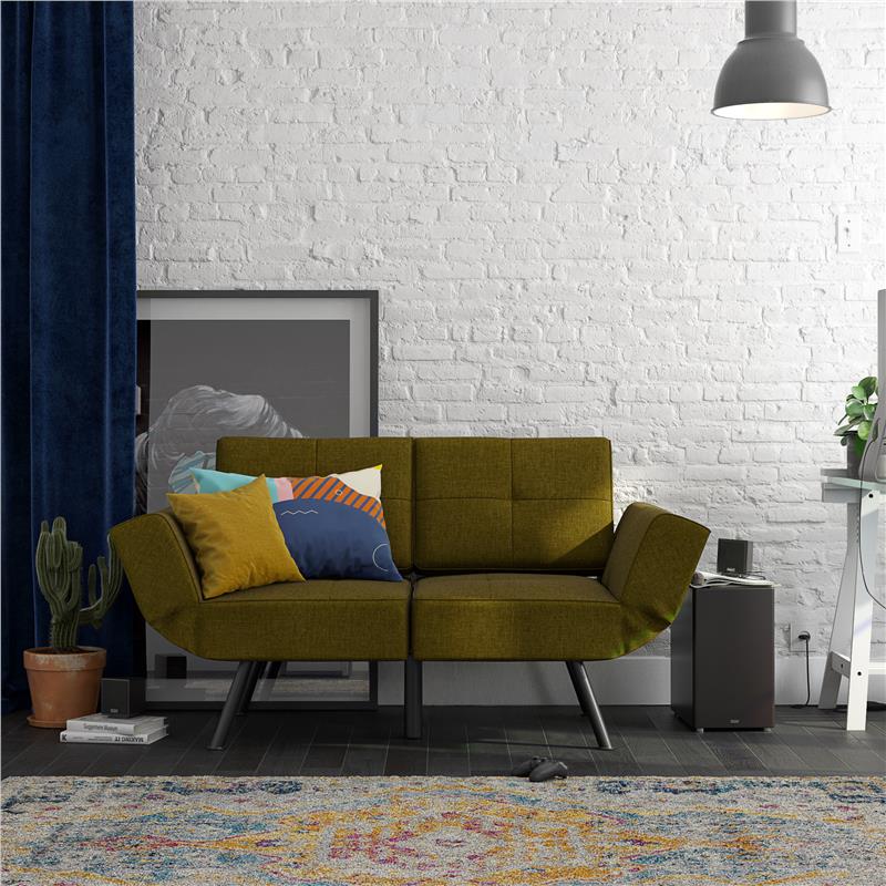 Euro New Linen Fabric Living Room Furniture Sofa Convertible Loveseat Futon with Storage Pockets