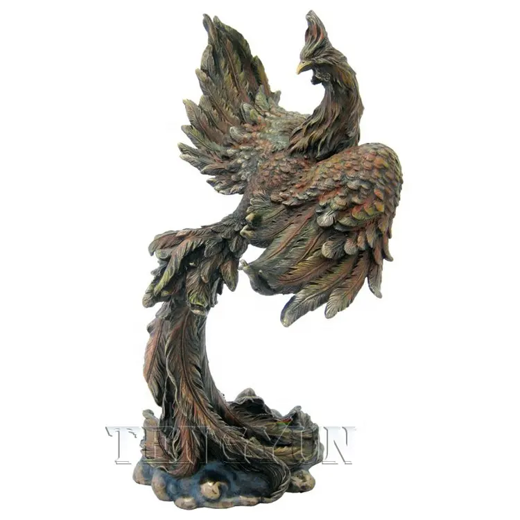 アンティーク中国伝説フェニックス像ブロンズフェニックス彫刻翼付き