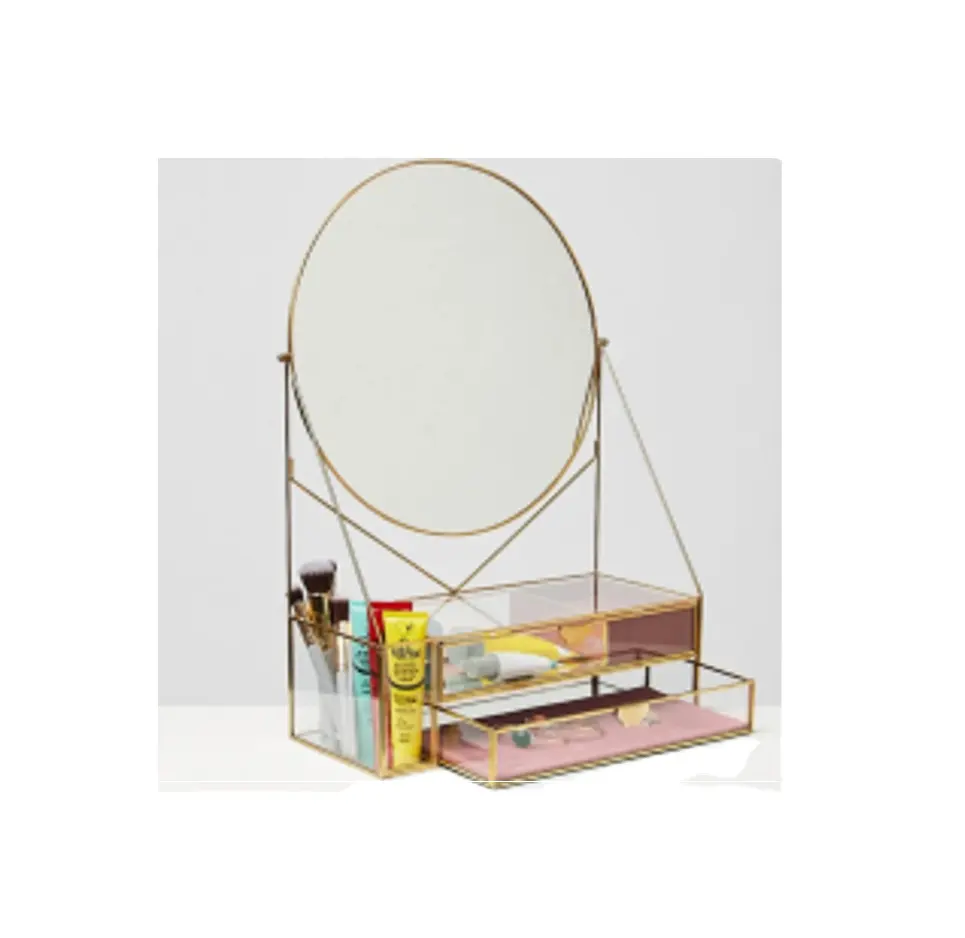 Tendenza personalizzata oro e vetro rosa rotondo specchiera specchio decorazioni per la casa parete e espositore colori personalizzati