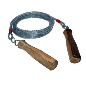 Brown Leather <strong>String</strong> with Wooden <strong>Handle</strong> Speed Jump Skipping Rope
