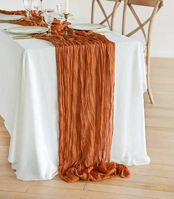 90 x 300 Terracotta Boho Wedding Rustic Long Cheesecloth Table Runner Gauze Fabric 10ft 35x120