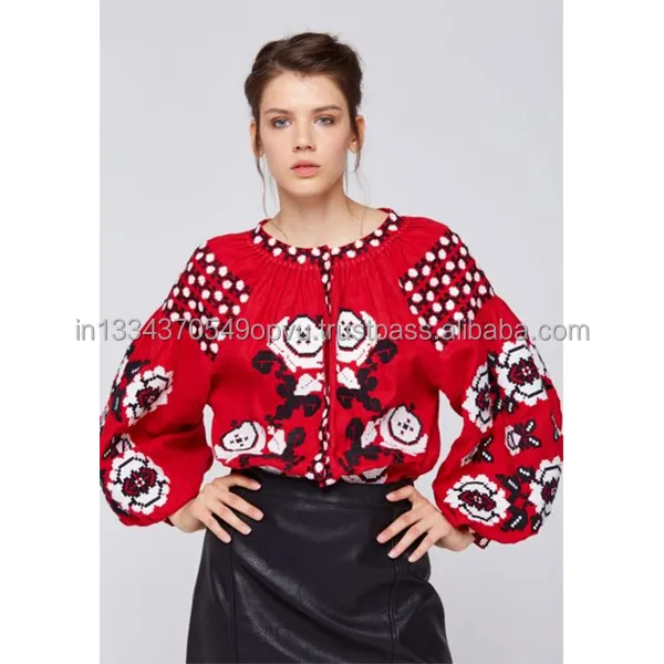 Valentine Special Romantic Red Best Selling Fancy Modern Girls Ukrainian Embroidered Blouse Eye Catching Designer Boho Look Top