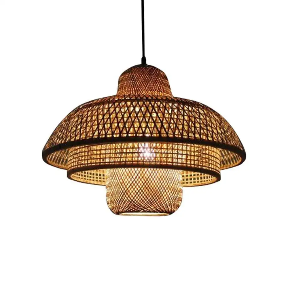 Lustre de tecido vintage, lustre em rattan de bambu para decoração, lâmpada interior